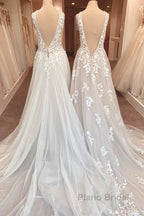 Classy Long A-Line Sweetheart Appliques Lace Open Back Wedding Dress