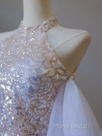 Classy Mermaid High Neckline Sequin Ruffles Long Formal Dresses Formal Prom Dresses