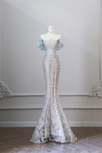 Classy Mermaid Off The Shoulder Neckline Sequin Ruffles Long Evening Dresses Formal Prom Dresses