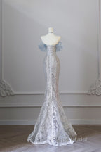 Classy Mermaid Off The Shoulder Neckline Sequin Ruffles Long Evening Dresses Formal Prom Dresses