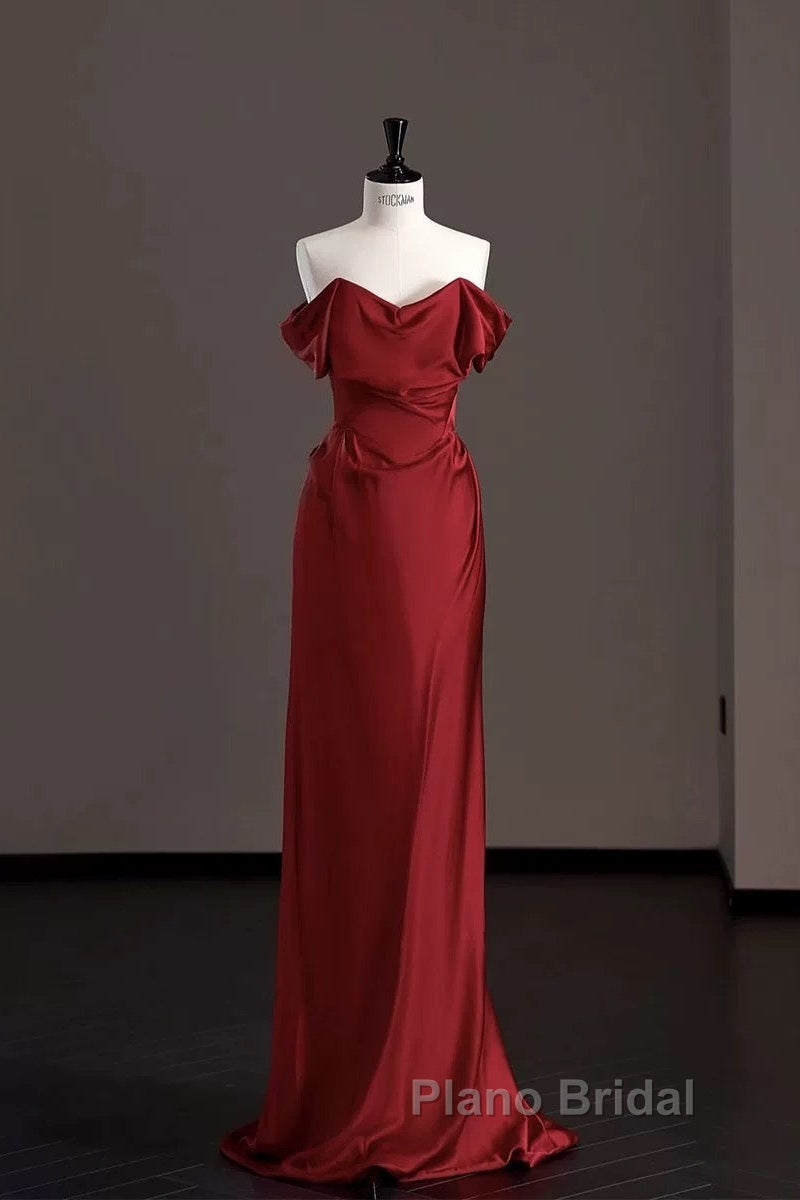 Classy Mermaid Off The Shoulder Red Satin Long Evening Gowns Formal Prom Dresses