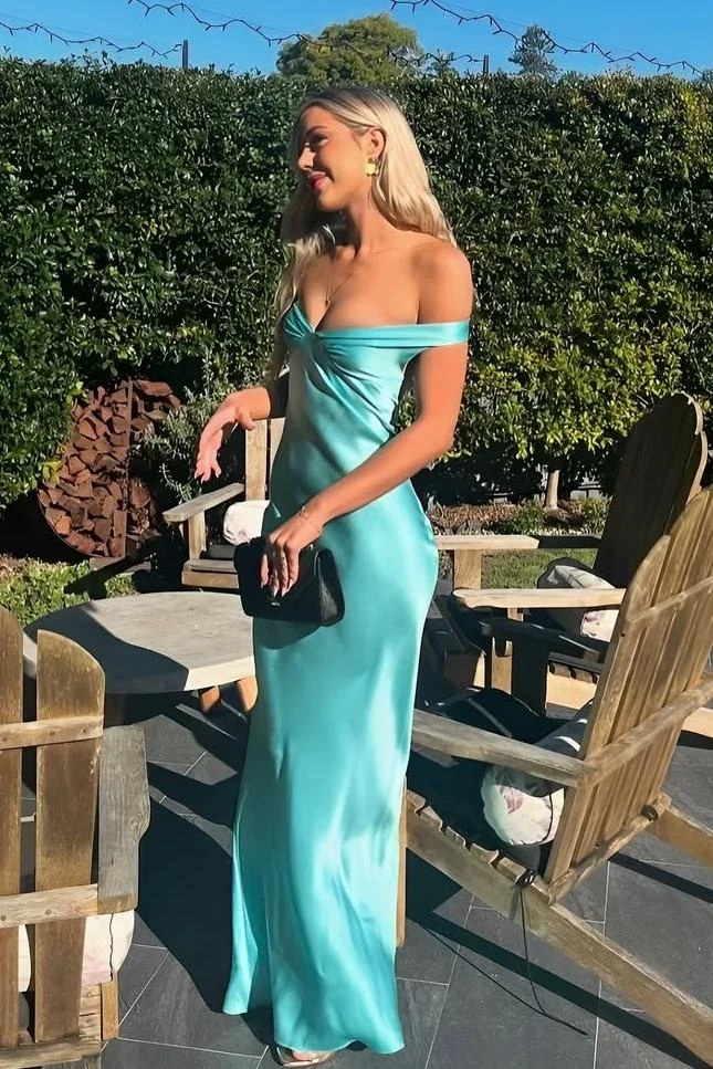 Classy Mermaid Off The Shoulder Yellow Satin Long Formal Evening Dresses Formal Prom Dresses