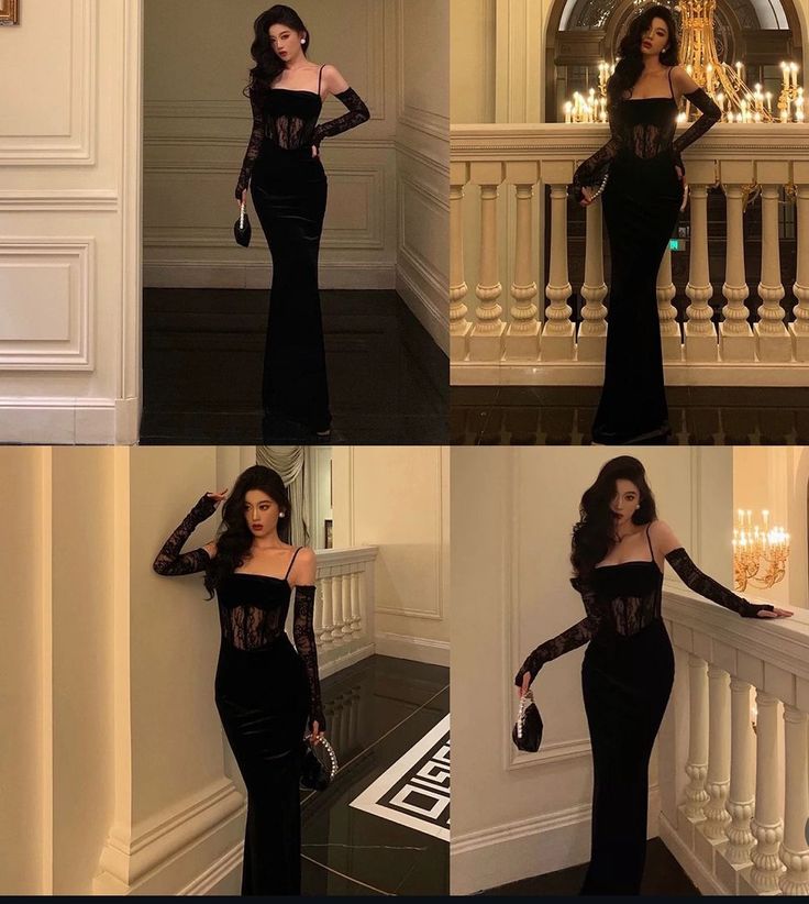 Classy Mermaid Spaghetti Straps Black Satin With Tops Lace Long Formal Prom Dresses Trendy Party Dresses For Women Main image