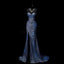 Classy Mermaid Spaghetti Straps Navy Blue Sequin Long Formal Evening Gowns Formal Prom Dresses