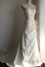 Classy Mermaid Spaghetti Straps White Satin Long Wedding Dresses Bridal Dresses
