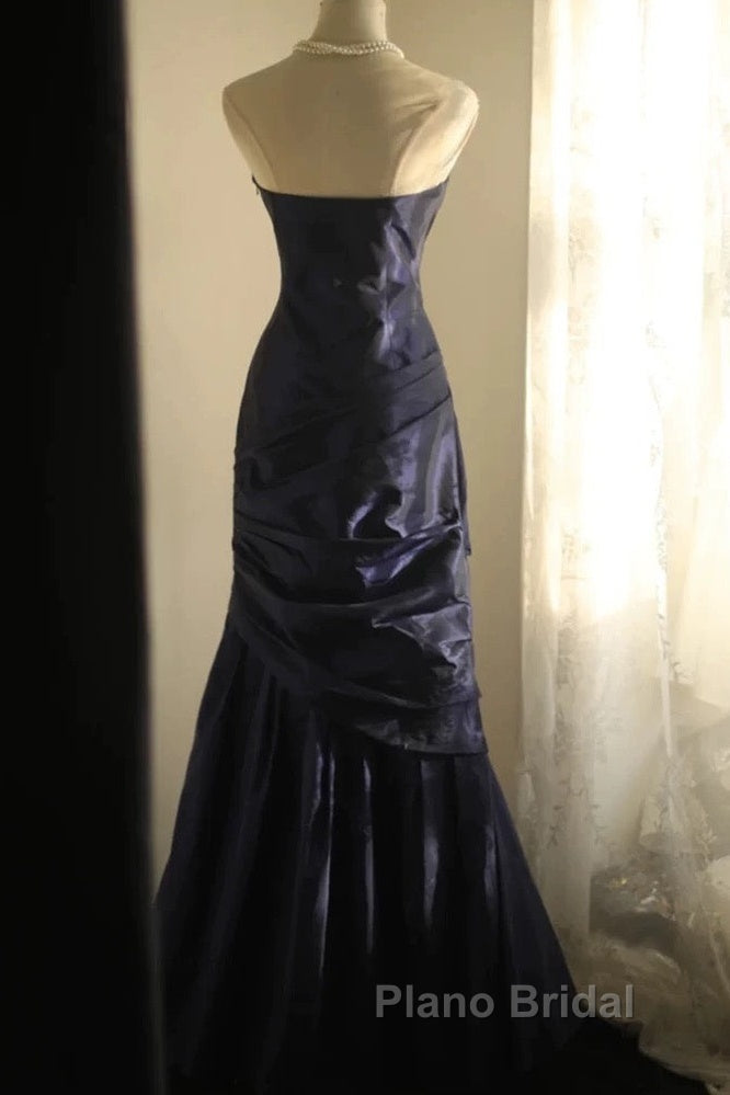 Classy Mermaid Strapless Navy Blue Organza Long Evening Gowns Formal Prom Dresses Secondary image