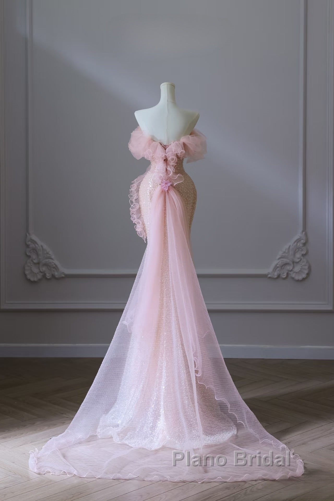 Classy Mermaid Strapless Pink Sequin Long Evening Dresses Formal Prom Dresses Secondary image