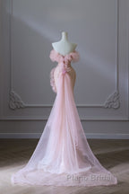 Classy Mermaid Strapless Pink Sequin Long Evening Dresses Formal Prom Dresses