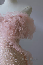 Classy Mermaid Strapless Pink Sequin Long Evening Dresses Formal Prom Dresses