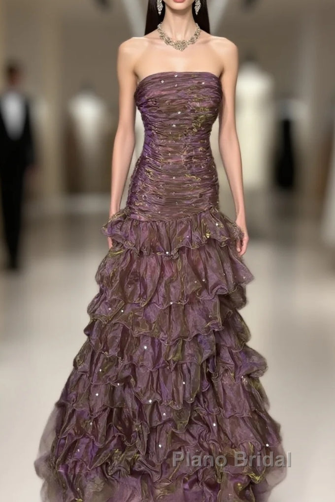 Classy Mermaid Strapless Ruffles Long Evening Dresses Formal Prom Dresses Main image