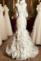 Classy Mermaid Sweetheart Tulle Ivory Long Wedding Dresses Bridal Dresses