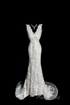 Classy Mermaid V Neckline Lace Ivory Long Wedding Dresses Bridal Dresses