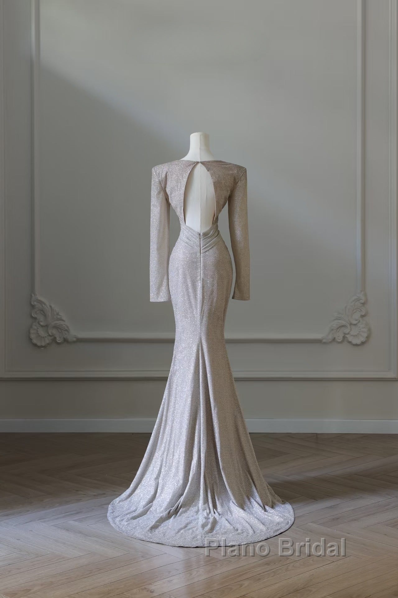 Classy Mermaid V Neckline Long Sleeves Sequin Ruffles Long Evening Dresses Formal Prom Dresses Secondary image