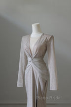 Classy Mermaid V Neckline Long Sleeves Sequin Ruffles Long Evening Dresses Formal Prom Dresses