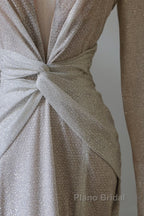 Classy Mermaid V Neckline Long Sleeves Sequin Ruffles Long Evening Dresses Formal Prom Dresses