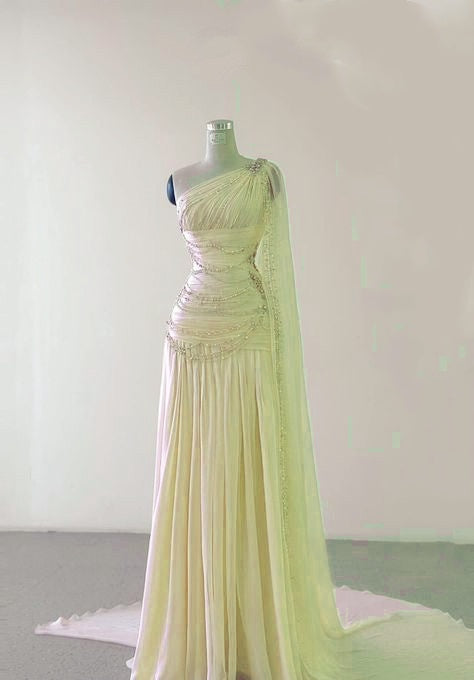 Classy Sheath One Shoulder Pink Long Chiffon Formal Evening Gown Formal Prom Dresses