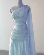 Classy Sheath One Shoulder Pink Long Chiffon Formal Evening Gown Formal Prom Dresses