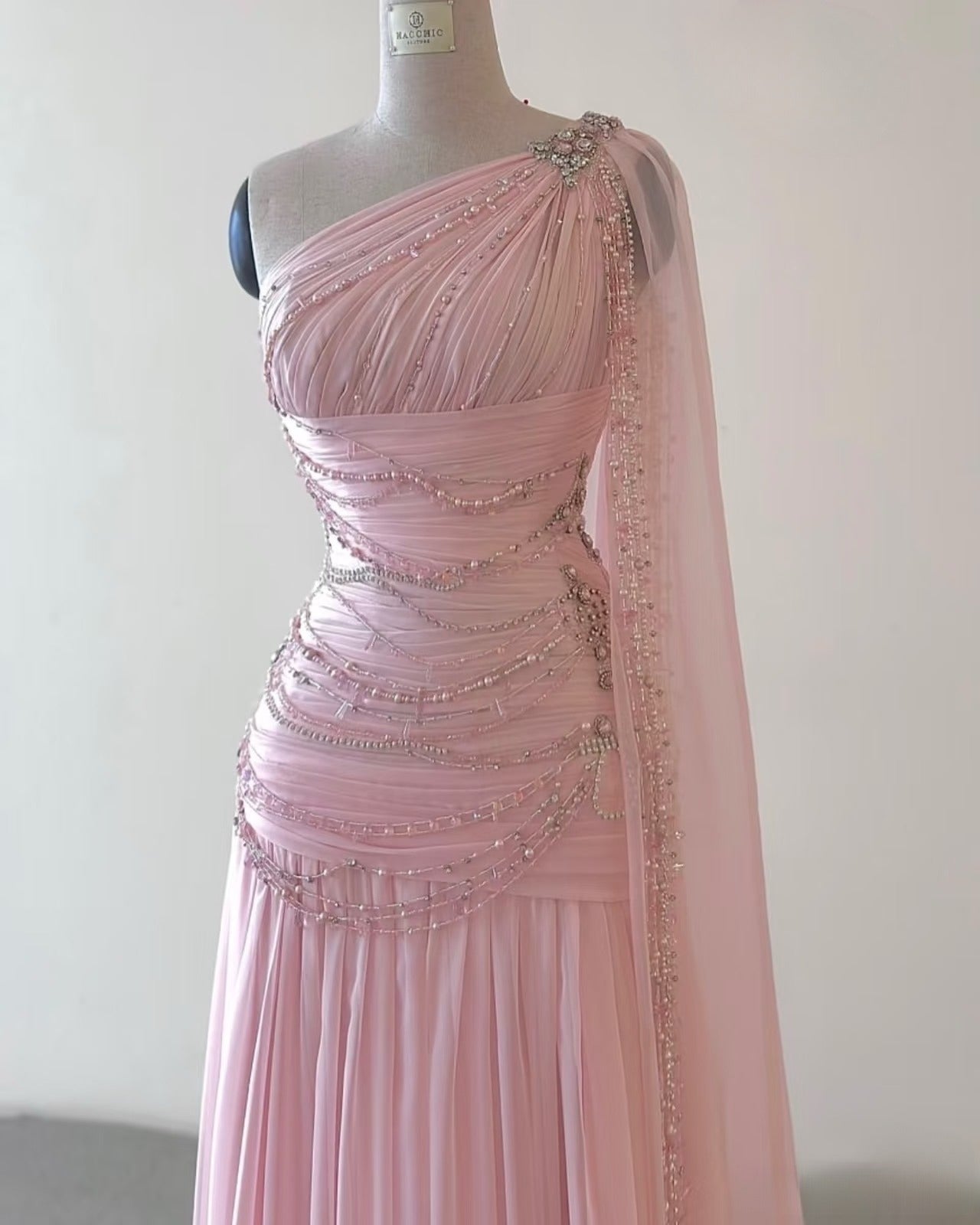 Classy Sheath One Shoulder Pink Long Chiffon Formal Evening Gown Formal Prom Dresses
