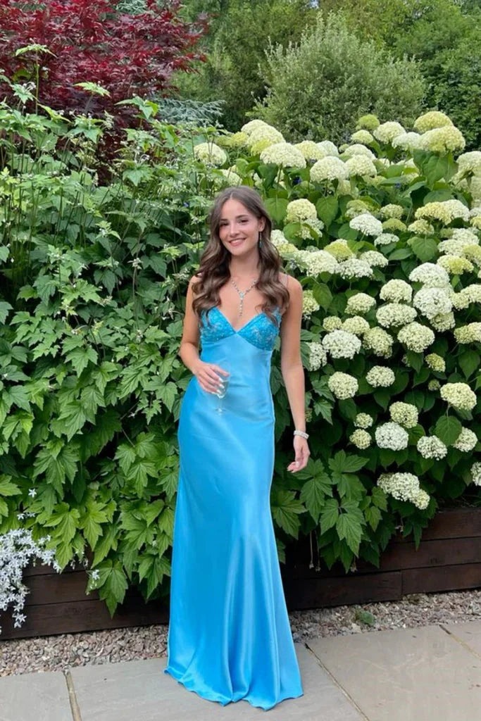 Classy Spaghetti Strap Sleeveless Mermaid Satin Long Formal Prom Dresses Secondary image