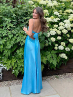 Classy Spaghetti Strap Sleeveless Mermaid Satin Long Formal Prom Dresses