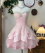 Classy Strapless Lace Beaded A Line Homecoming Dresses Pink Short Birthday Dresses