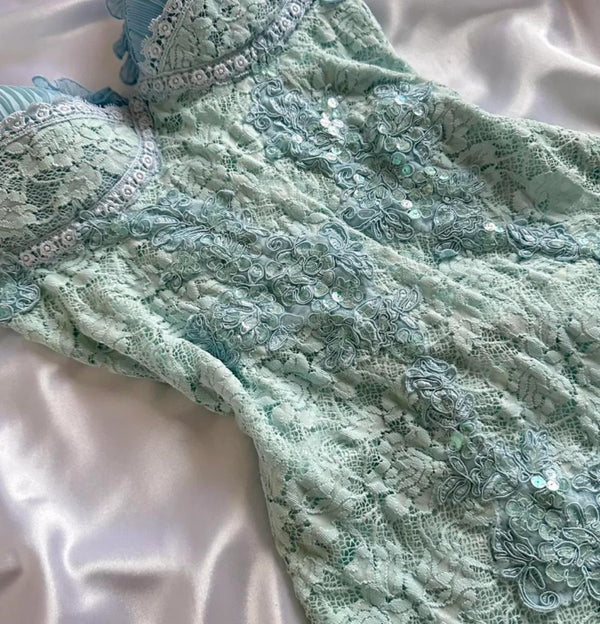 Classy Tiffany Blue Lace Appliques Short Birthday Outfits Homecoming Dresses Spaghetti Strap Cocktail Dresses Secondary image