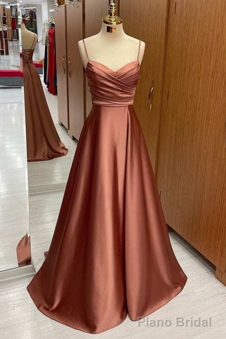 Satin Spaghetti Straps Lace-Up A-Line Bridesmaid Dress Main image