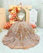 Coffee Beaded Quinceanera Dresses Sexy Spaghetti Neck Appliqued 3D Floral Sweet 16 Princess Ball Gown Pageant Gowns Vestido