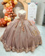 Coffee Beaded Quinceanera Dresses Sexy Spaghetti Neck Appliqued 3D Floral Sweet 16 Princess Ball Gown Pageant Gowns Vestido