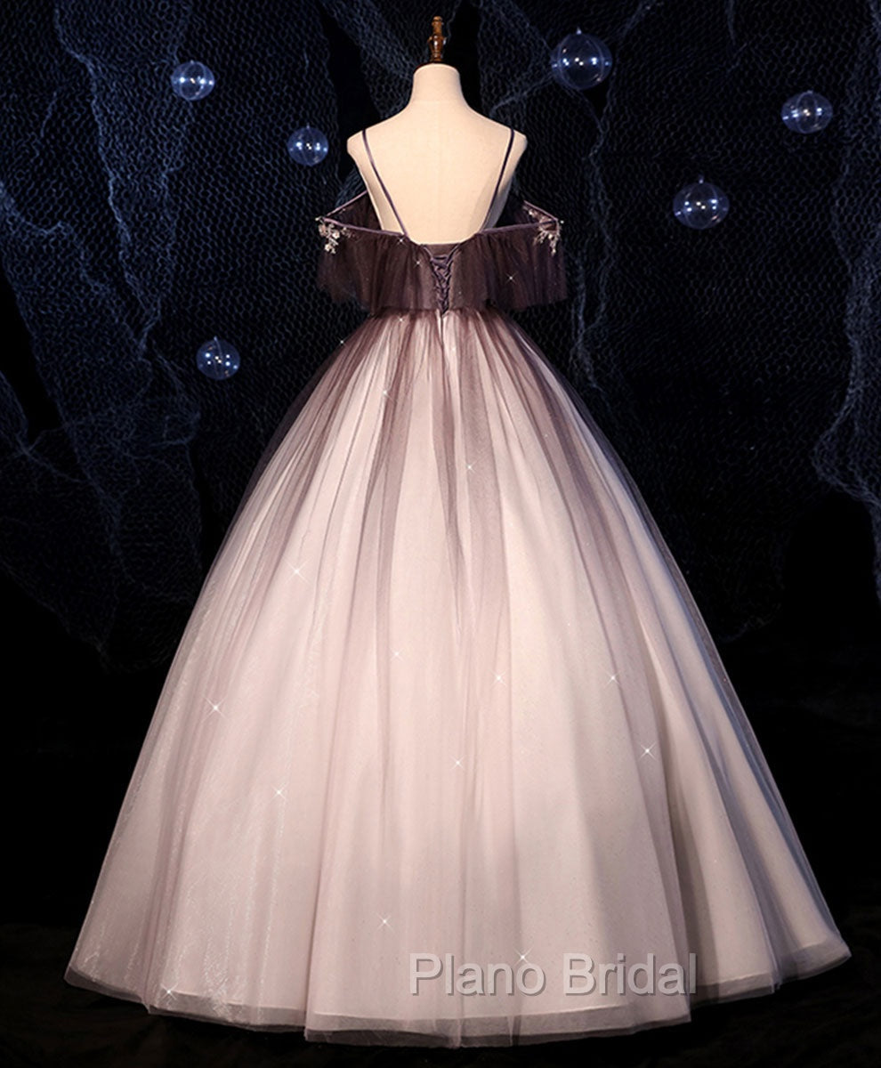 Coffee One Shoulder Tulle Long Formal Prom Gown, Coffee Tulle Formal Dresses