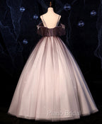 Coffee One Shoulder Tulle Long Formal Prom Gown, Coffee Tulle Formal Dresses