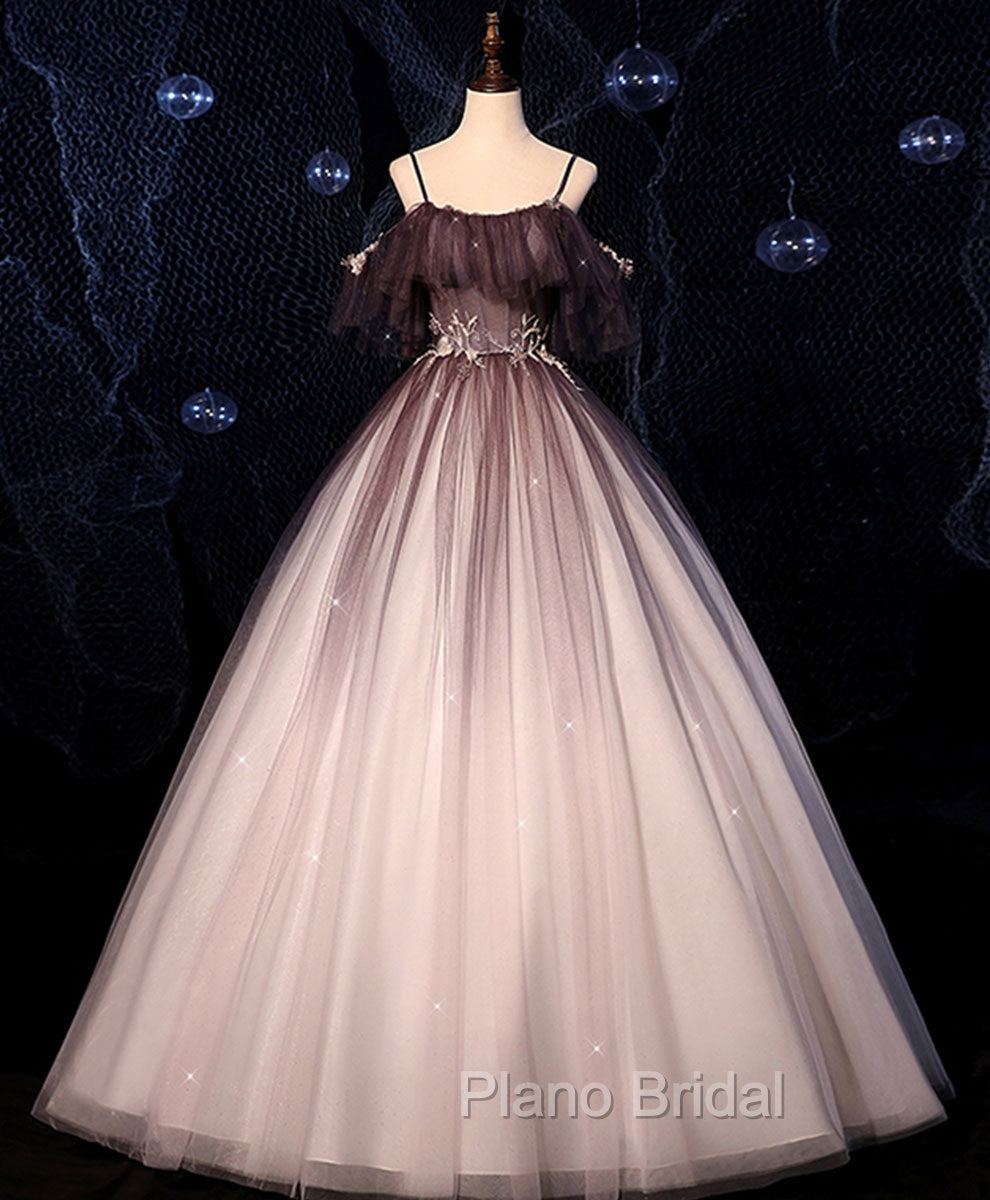 Coffee One Shoulder Tulle Long Formal Prom Gown, Coffee Tulle Formal Dresses Main image