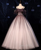 Coffee One Shoulder Tulle Long Formal Prom Gown, Coffee Tulle Formal Dresses