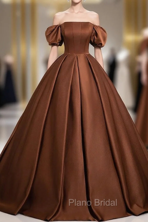 Coffee Satin Off the Shoulder Formal Prom Dresses Main image