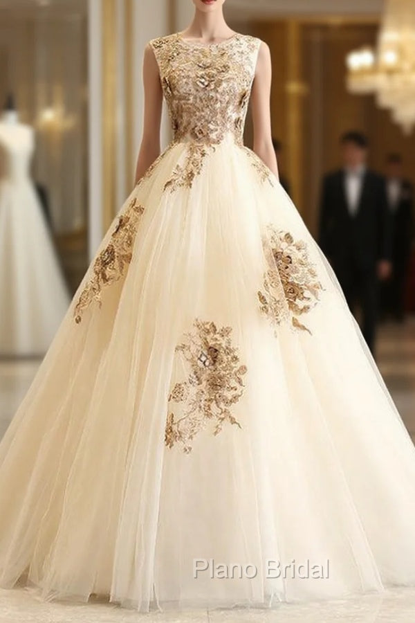 Come In a Wide Variety Of On-Trend Styles, Champagen Ball Gown Tulle Appliques Beading Quinceanera Dresses