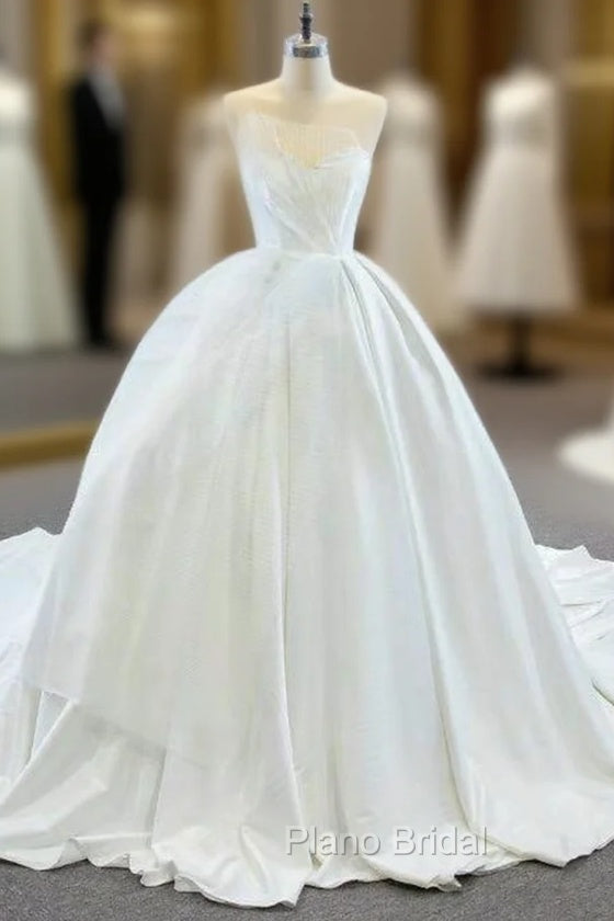Come In a Wide Variety Of On-Trend Styles, White Ball Gown Satin Sweetheart Pleats Wedding Dresses With Train Main image