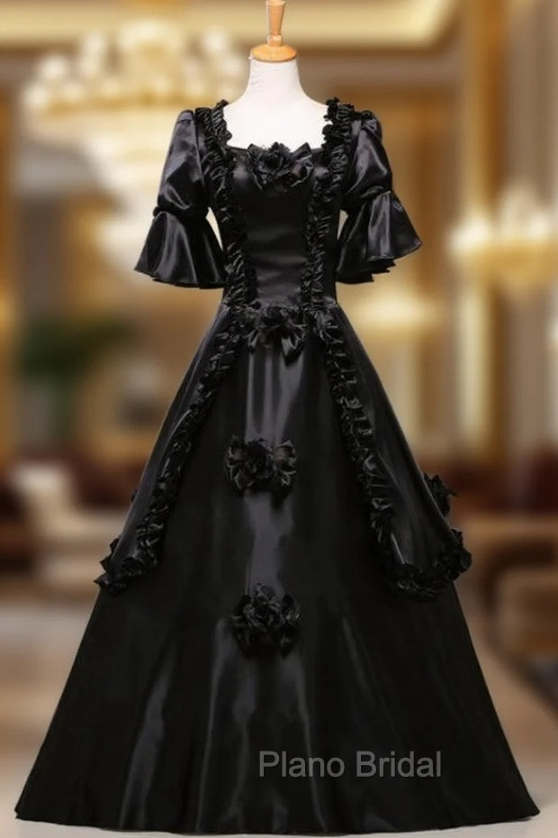 Come In All Styles And Colors Black Ball Gown Satin Short Sleeve Costume Masquerade Dresses Main image