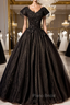 Come In All Styles And Colors Black Ball Gown Tulle V-neck Cap Sleeve Appliques Beading Quinceanera Dresses