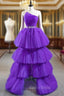 Come In All Styles And Colors Purple Ball Gown Strapless Pleats Tiers Formal Prom Dresses With Belt