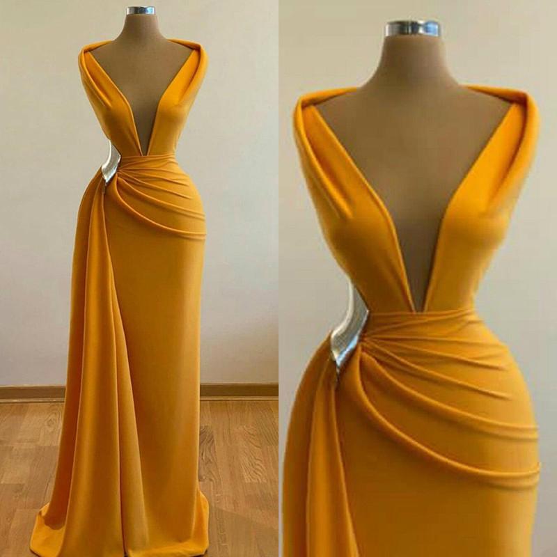 Mermaid Formal Prom Dresses Deep Neck Sexy Satin Formal Evening Dresses Cheap Sweep Cocktail Dresses