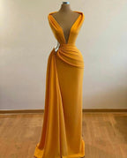 Mermaid Formal Prom Dresses Deep Neck Sexy Satin Formal Evening Dresses Cheap Sweep Cocktail Dresses