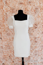 Fuchsia Puff Sleeves Square Neck Sheath Homecoming Dresses