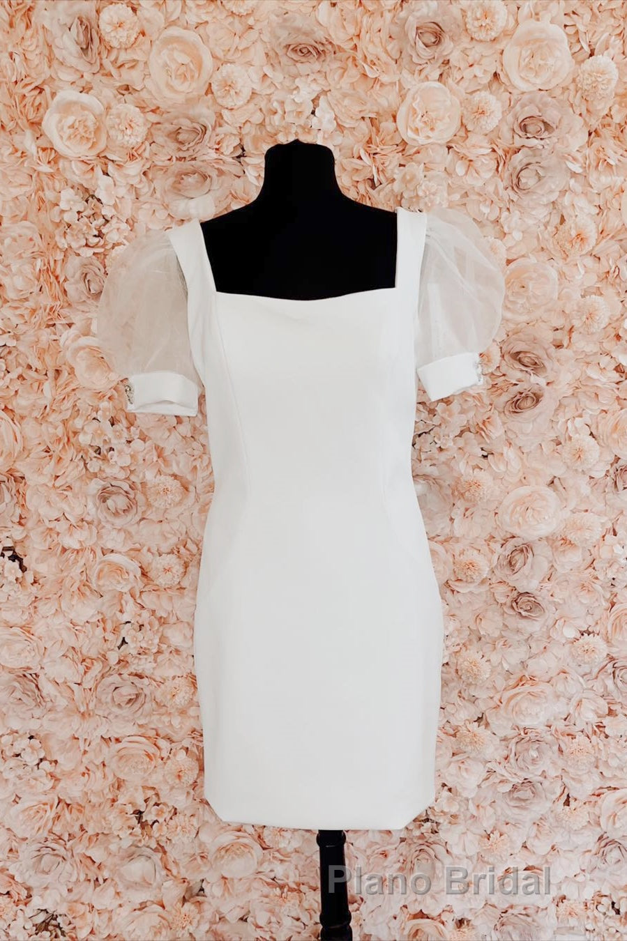 Fuchsia Puff Sleeves Square Neck Sheath Homecoming Dresses