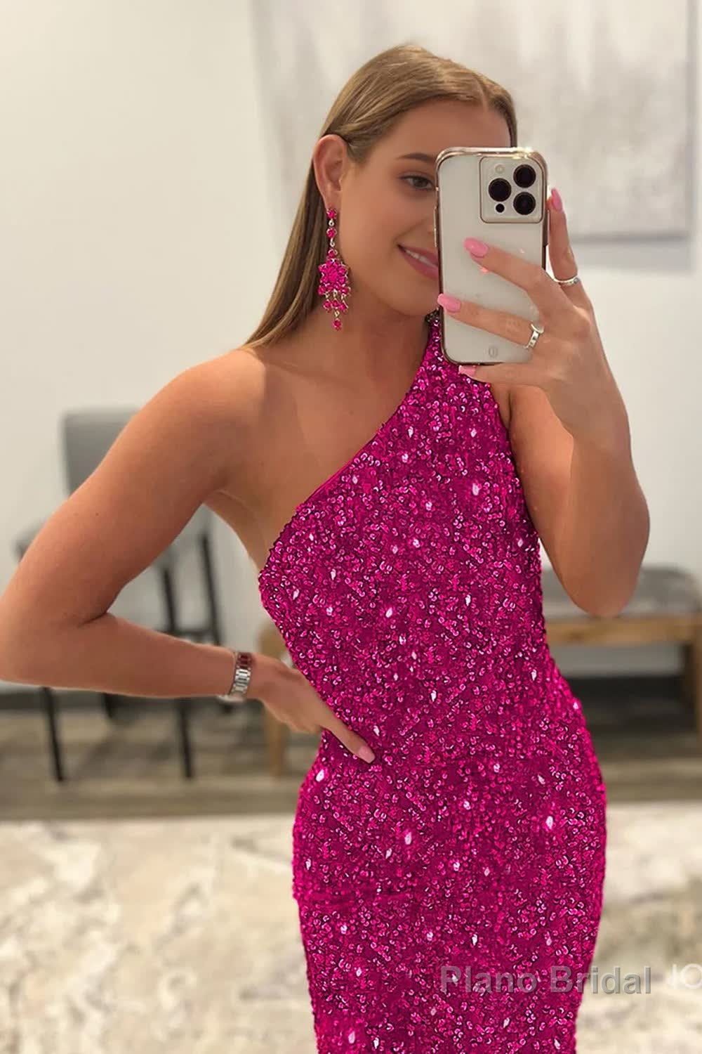 Coral Sequins Mermaid Long Prom Dress