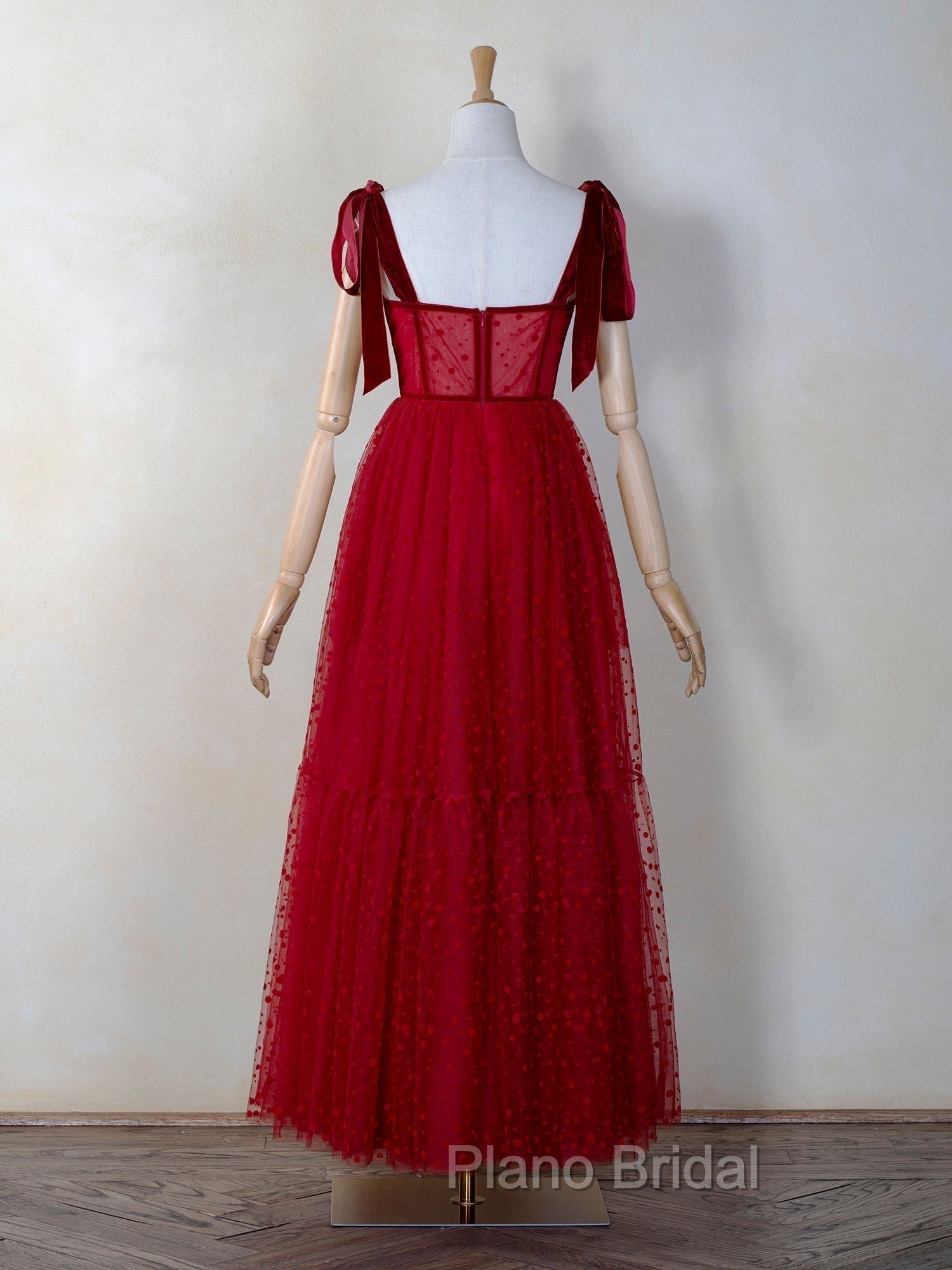 Corset Dotted Tulle Maxi Length Formal Prom Dresses Secondary image