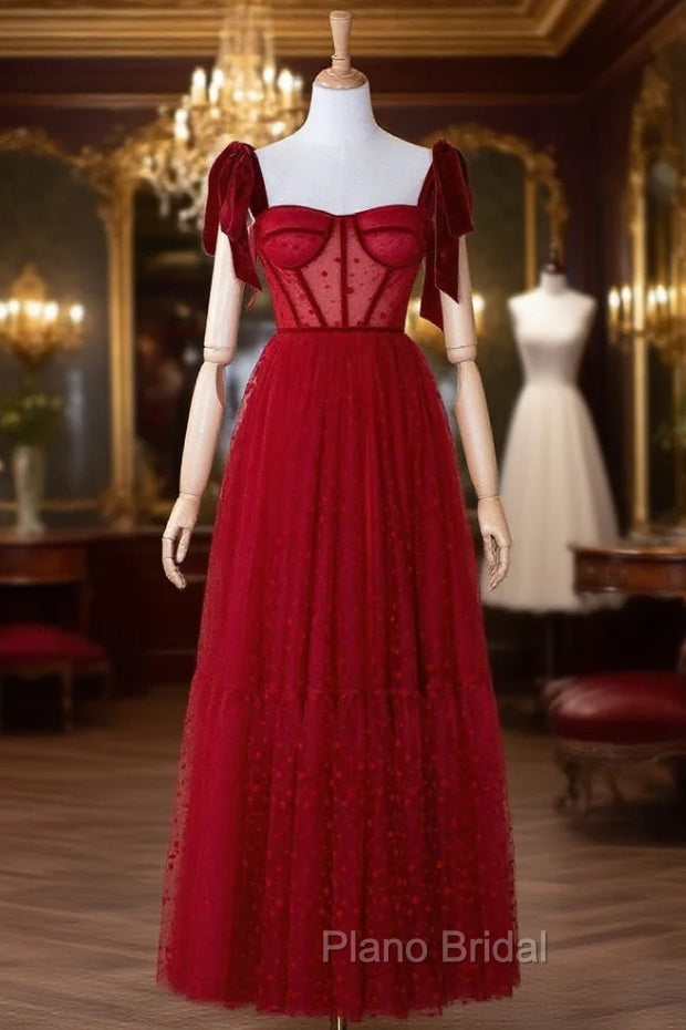 Corset Dotted Tulle Maxi Length Formal Prom Dresses