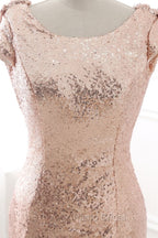 COURTNEY Fit and Flare Sweep train Sequined Rosy Golden Formal Prom Party Gowns