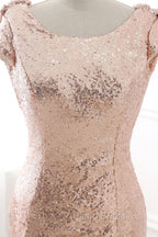 COURTNEY Fit and Flare Sweep train Sequined Rosy Golden Formal Prom Party Gowns