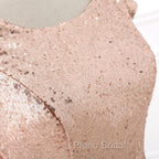 COURTNEY Fit and Flare Sweep train Sequined Rosy Golden Formal Prom Party Gowns