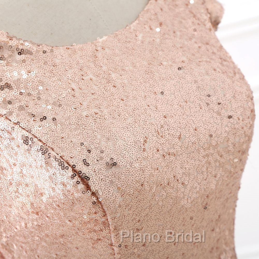 COURTNEY Fit and Flare Sweep train Sequined Rosy Golden Formal Prom Party Gowns